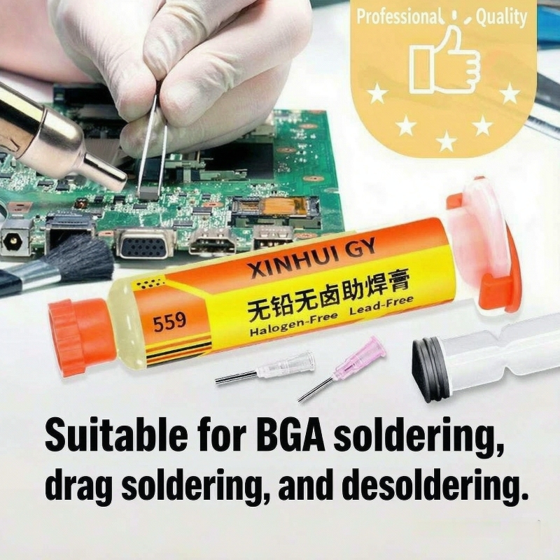 Soldering Flux Liquid - Spritzenförmige NC-559-ASM Flusspaste 10cc Nadelrohr No-Clean-Flussmittel